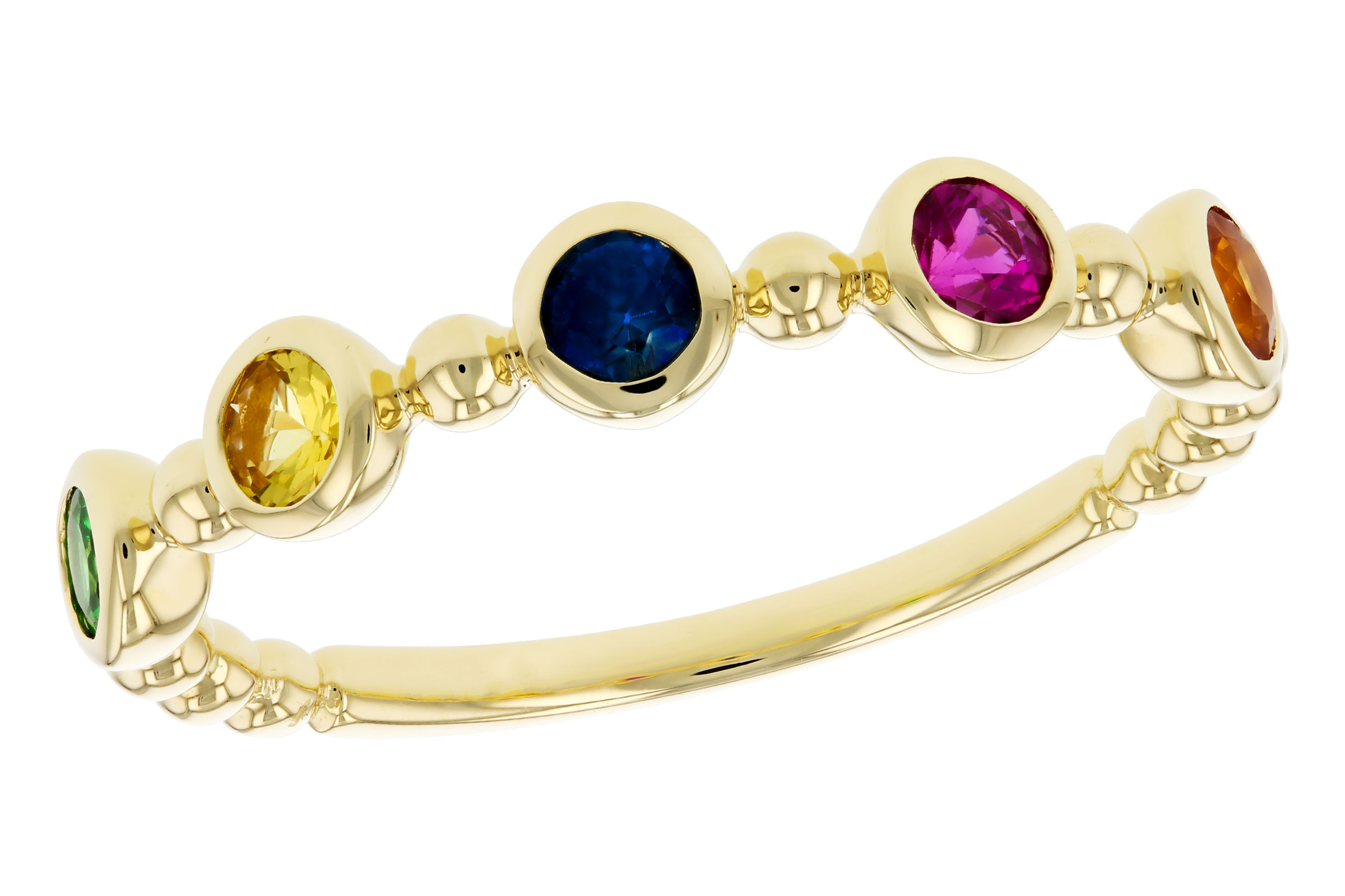 F330-09547: LDS WED RG .52 TW MULTI-COLOR SAPPH & GREEN GARNET