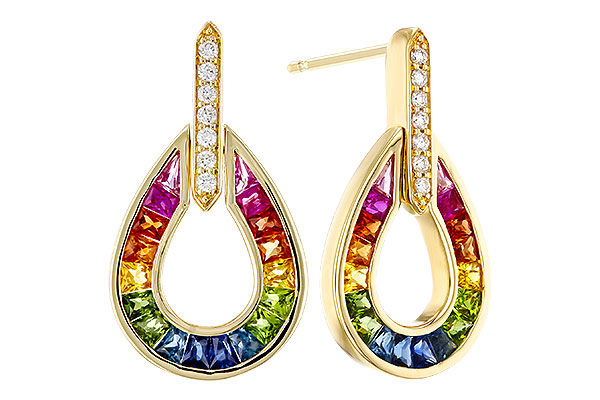 L329-21392: EARRINGS 1.18 MULTI-COLOR SAPP 1.25 TGW